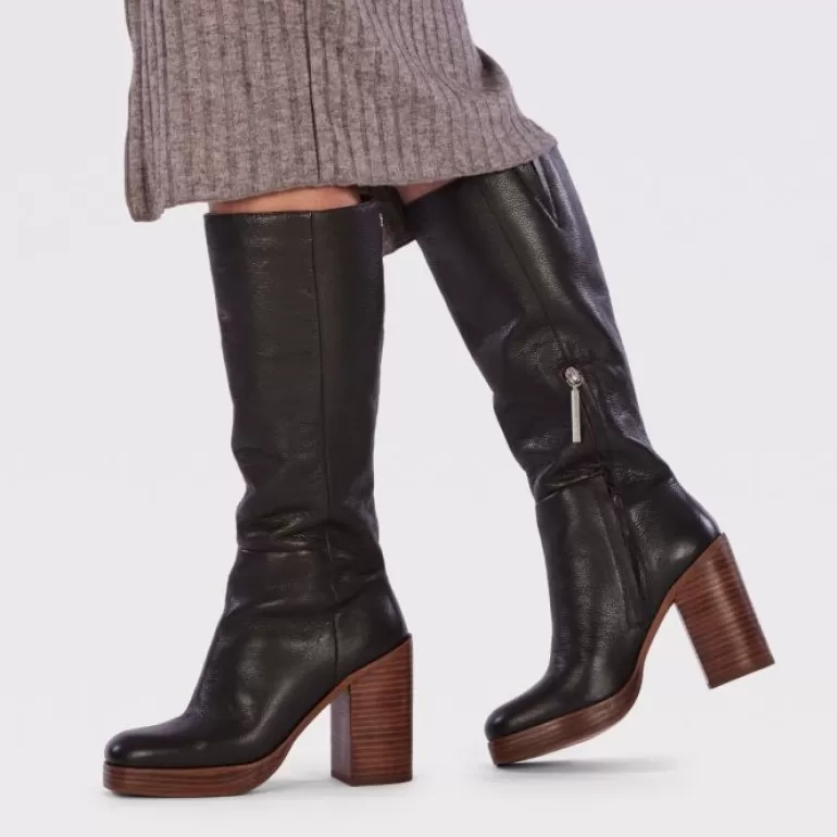 Gioseppo Boots & Ankle Boots*Unstad Women'S Coffee-Coloured Leather Boots With Wide Heels And Platforms