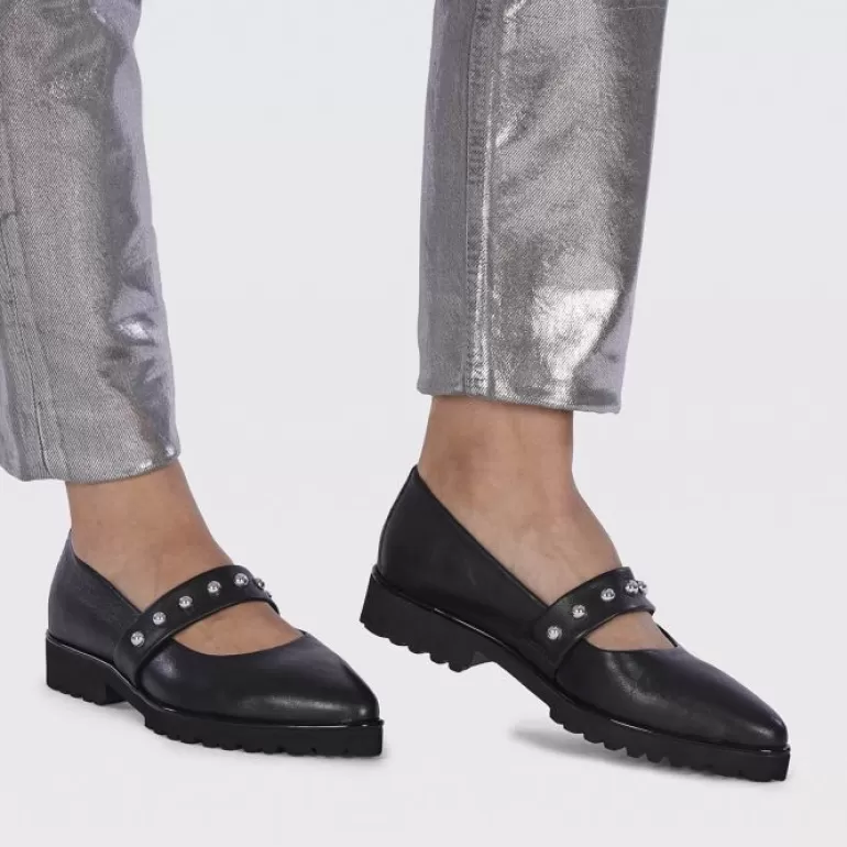 Gioseppo Ballet Pumps*Waldegg Women'S Black Leather Ballet Flats With A Studded Strap