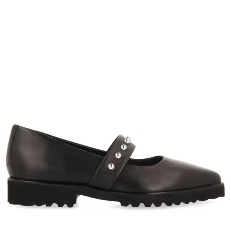 Gioseppo Ballet Pumps*Waldegg Women'S Black Leather Ballet Flats With A Studded Strap
