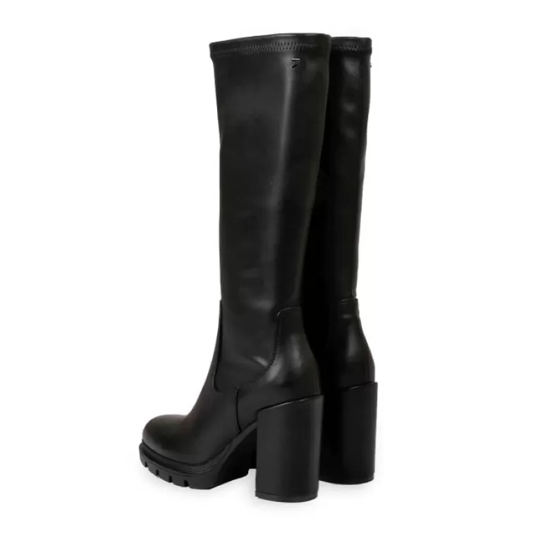 Gioseppo Boots & Ankle Boots*Weidingen Women'S Black Knee-High Boots With Round Toes, Track Platforms And High Heels