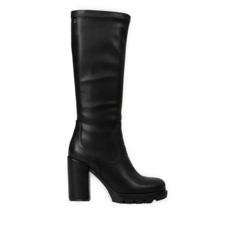 Gioseppo Boots & Ankle Boots*Weidingen Women'S Black Knee-High Boots With Round Toes, Track Platforms And High Heels