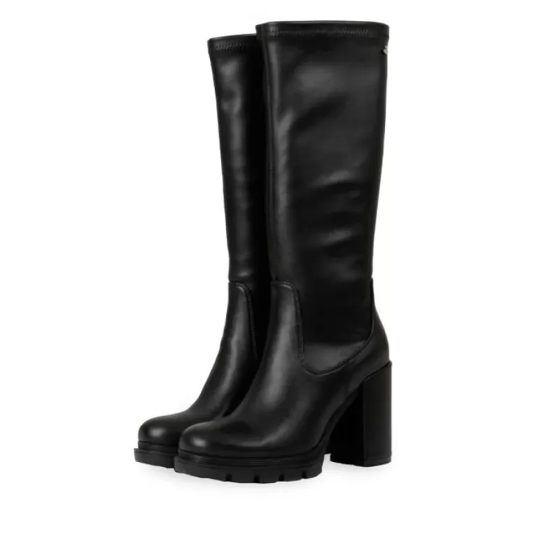 Gioseppo Boots & Ankle Boots*Weidingen Women'S Black Knee-High Boots With Round Toes, Track Platforms And High Heels