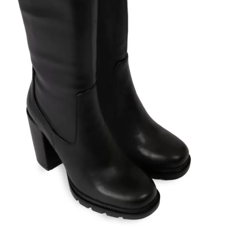 Gioseppo Boots & Ankle Boots*Weidingen Women'S Black Knee-High Boots With Round Toes, Track Platforms And High Heels
